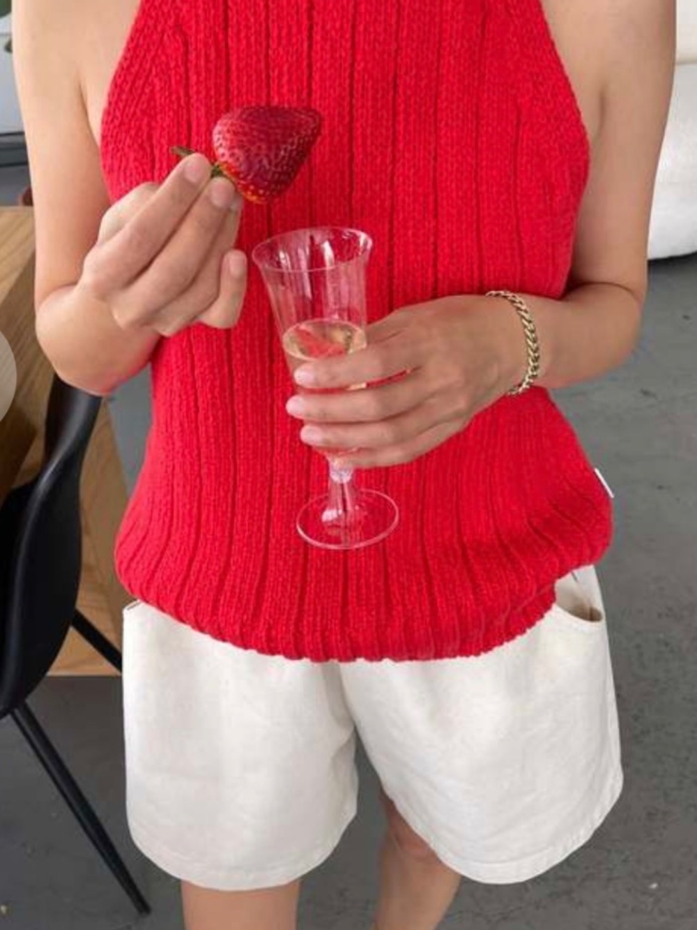 Red Ribbed Knit Tank Top - Picture 3 of 5